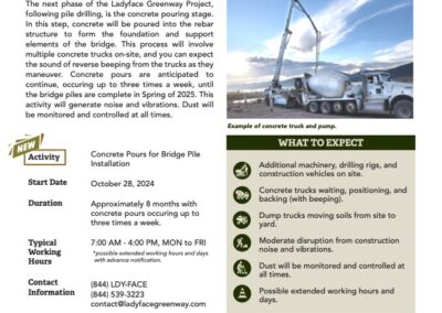 Ladyface Greenway Project will Begin Concrete Pours on Monday