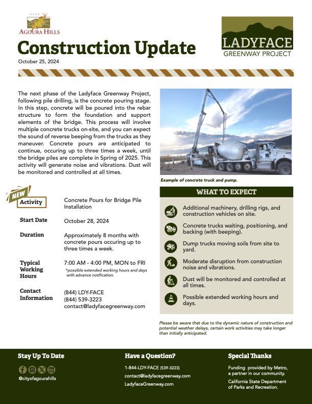 Ladyface Greenway Project will Begin Concrete Pours on Monday