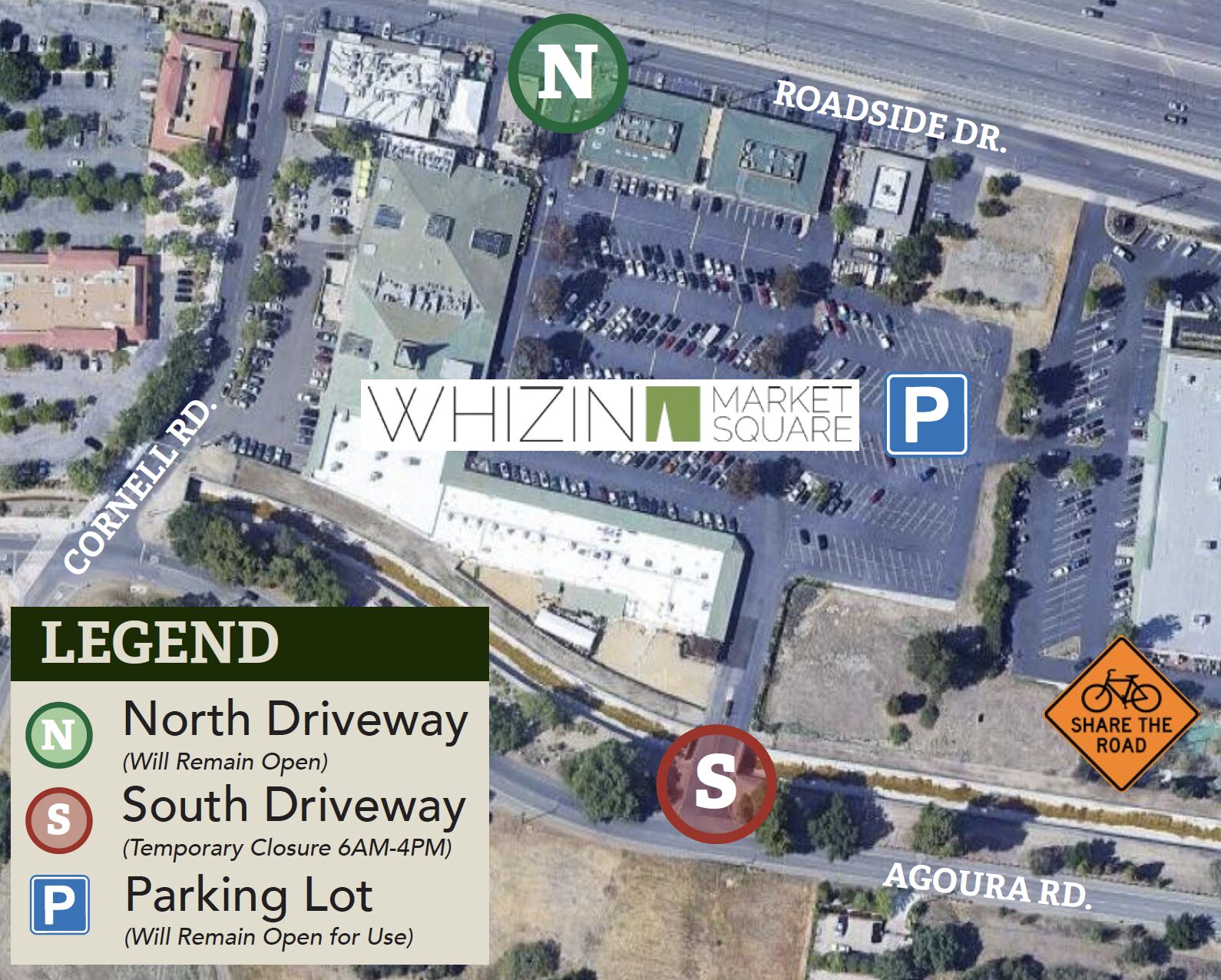 Temporary Driveway Closure – Whizin Business Center South Driveway on Agoura Road